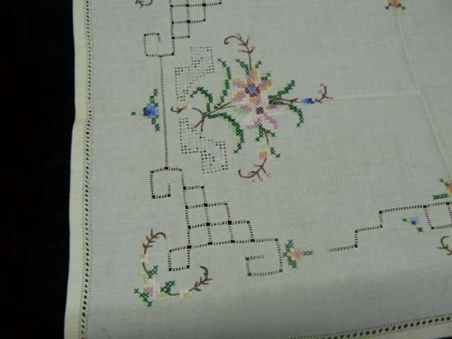 VINTAGE COTON CROSS STITCH TRAY CLOTH