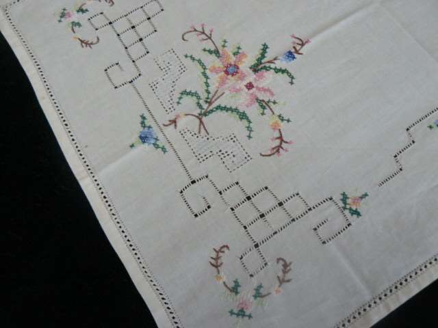 VINTAGE COTTON CROSS STITCH TRAY CLOTH