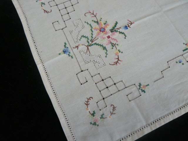 VINTAGE COTTON CROSS STITCH TRAY CLOTH