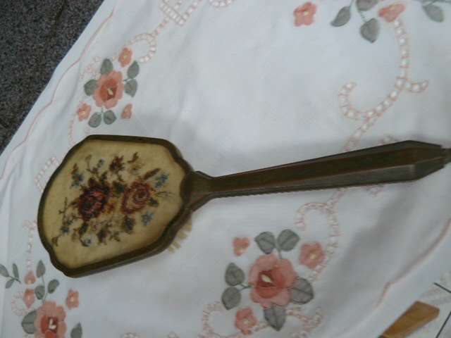 PETIT POINT VANITY VINTAGE HAND MIRROR