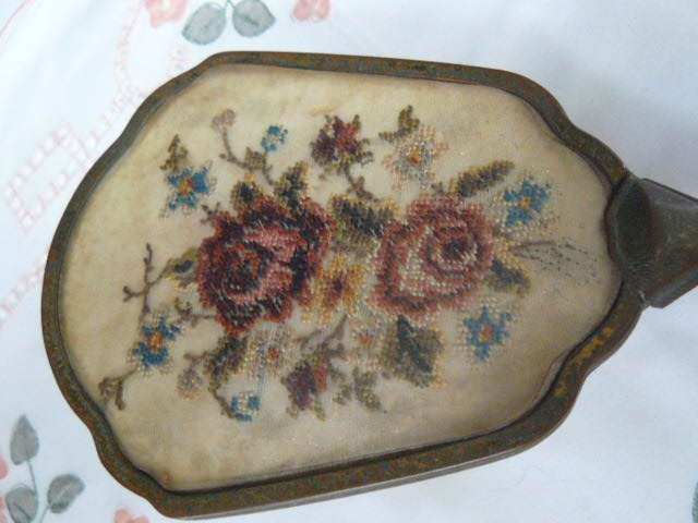 PETIT POINT VANITY VINTAGE HAND MIRROR