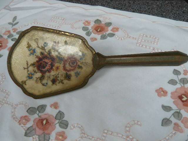 PETIT POINT VANITY VINTAGE HAND MIRROR