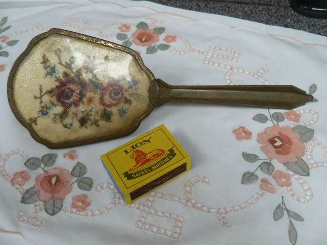 PETIT POINT VANITY VINTAGE HAND MIRROR