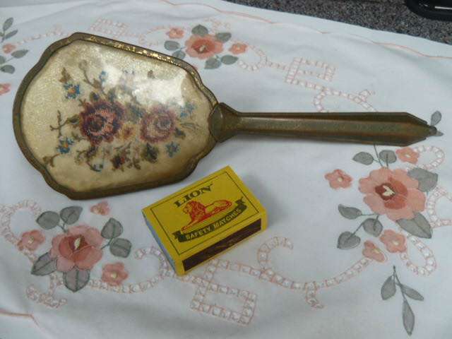 PETIT POINT VANITY VINTAGE HAND MIRROR