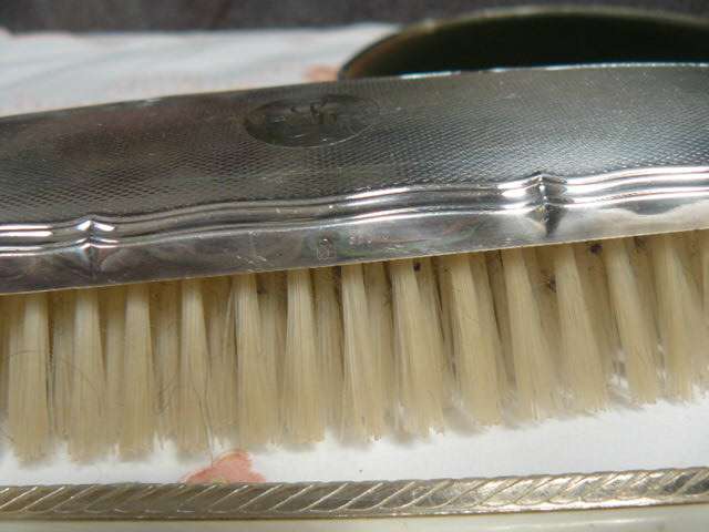 VINTAGE VANITY BRUSH SET, BRUSH IS STAMPED, MIRROR AN COMB