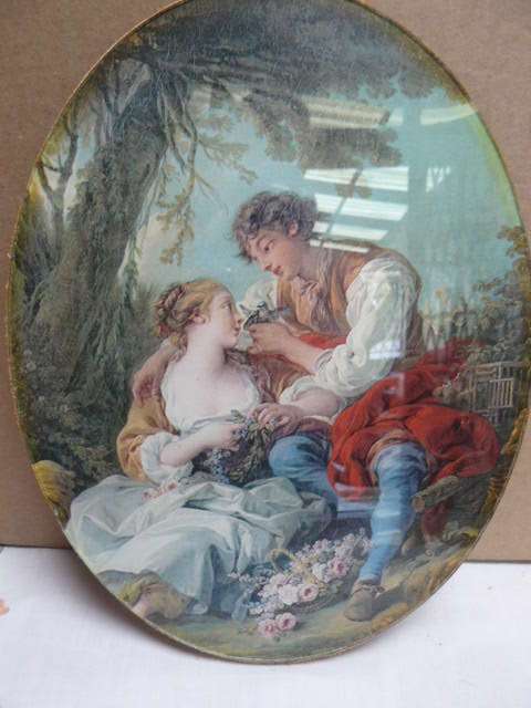 VINTAGE PRINT BEHIND GLASS FROM ITALY NS NO FRAME