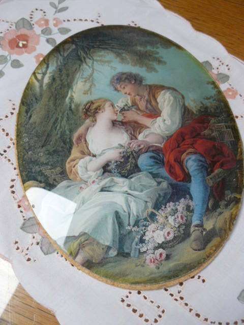 VINTAGE PRINT BEHIND GLASS FROM ITALY NS NO FRAME