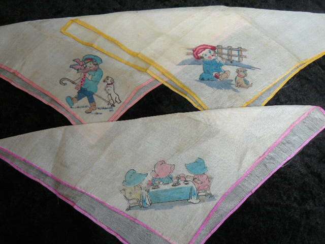 VINTAGE CHILDRENS HANKIES SILK X 3