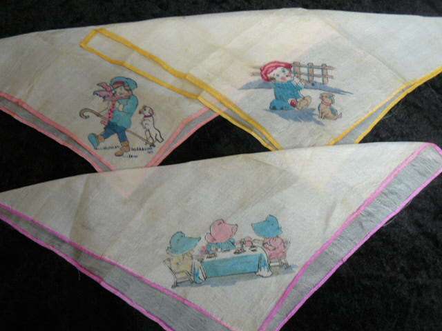 VINTAGE CHILDRENS HANKIES SILK X 3