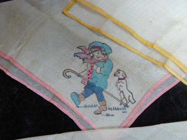 VINTAGE CHILDRENS HANKIES SILK X 3