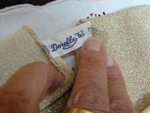 VINTAGE COTTON EMBROIDERED HANKIE...VRTY DELICATE ANF EMBROIDERED AMD A PAIR OF GOLD GLOVES
