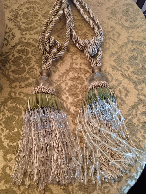Pair of Beaded Green Tassel Tiebacks