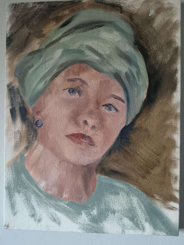 Portray of Woman wita Turban by Barbara Bamber Painting