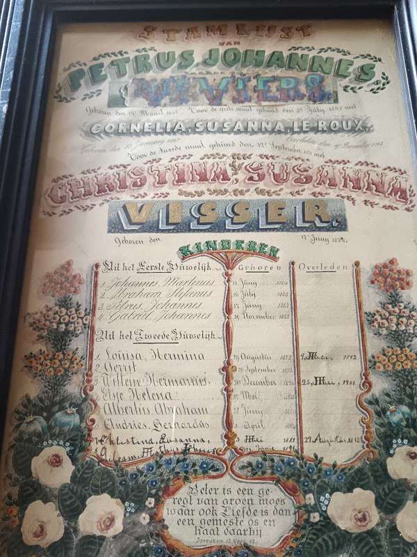 Framed Antique Family Tree Viviers & Le Roux