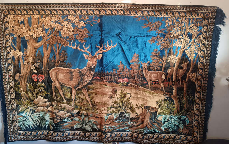 Vintage Silk Carpet Blend Wall Hanging of Deer