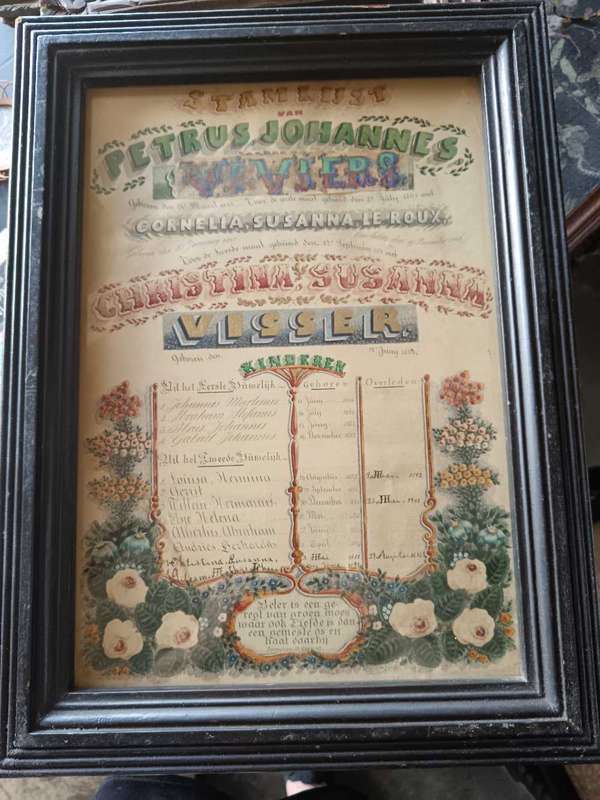 Framed Antique Family Tree Viviers & Le Roux