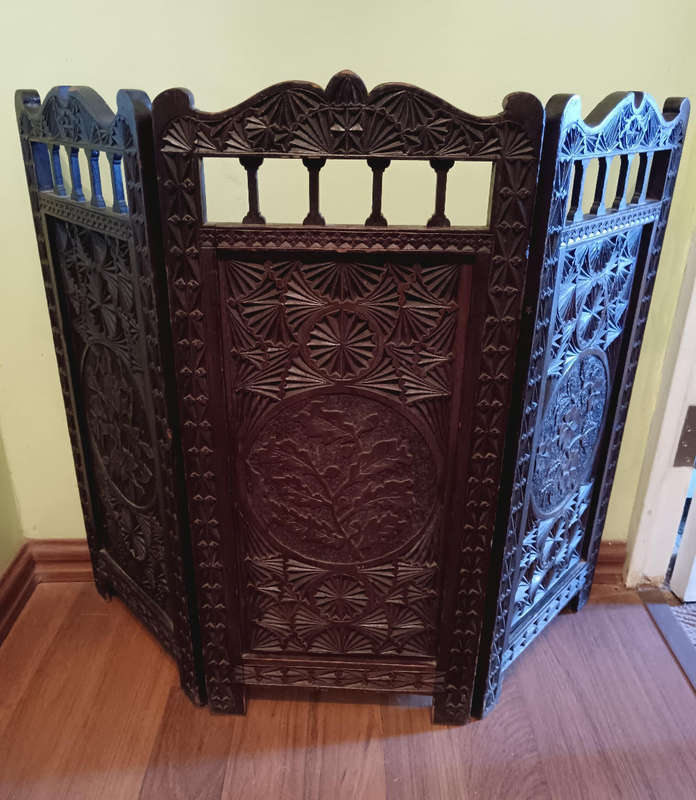 Antique Padouk Folding Fire Screen C 1900's