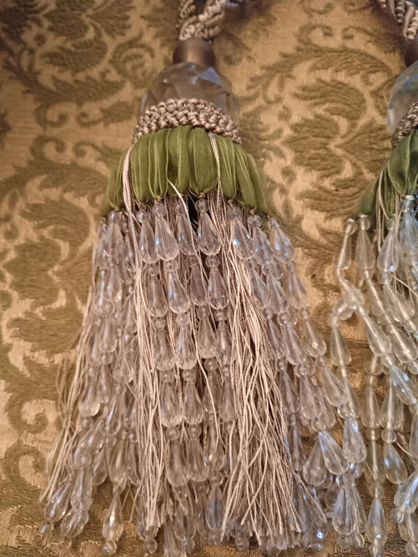 Pair of Beaded Green Tassel Tiebacks