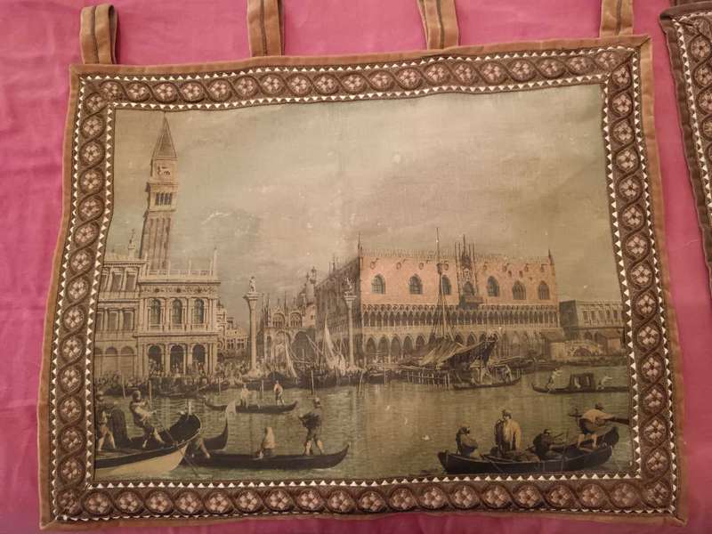 Pair of Italian Screen Painted Wall Hangings