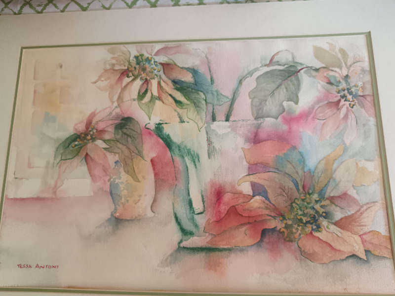 Unframed Water colour of Pointsettas by SA Artist Tessa Antoni