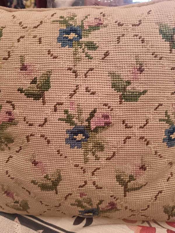 Tapestry cushion with flowers velvet backed
