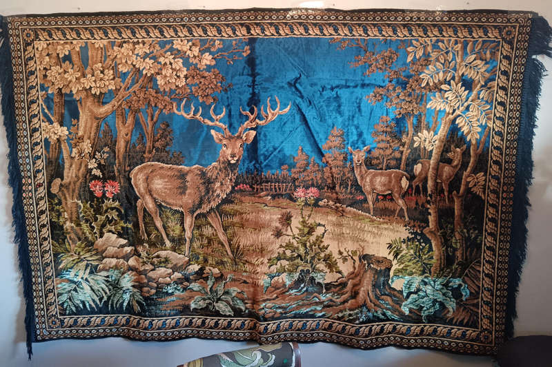 Vintage Silk Carpet Blend Wall Hanging of Deer
