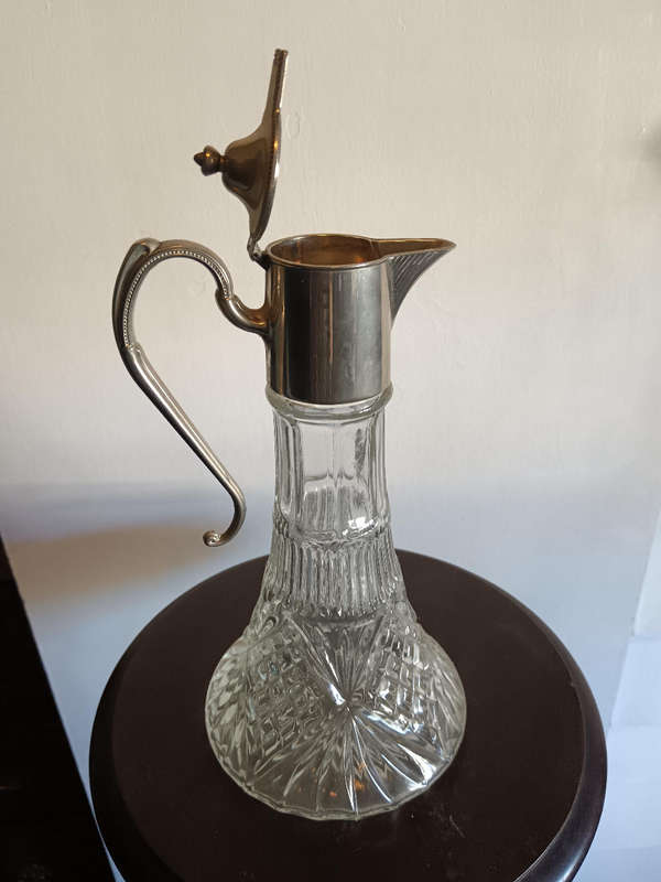 Silver Plate Cut Glass Claret Jug