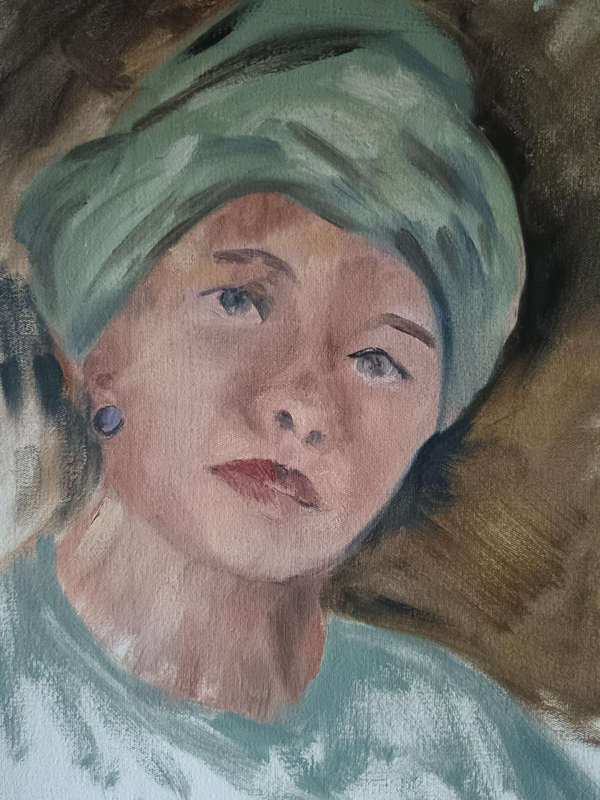 Portray of Woman wita Turban by Barbara Bamber Painting