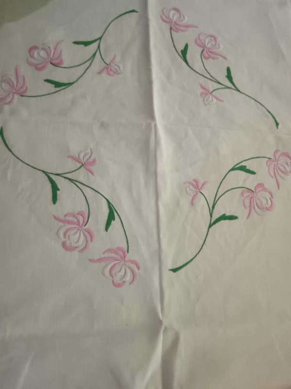 Embroidered Tablecloth with Scolloped Lace Edging