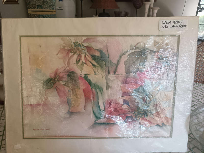 Unframed Water colour of Pointsettas by SA Artist Tessa Antoni