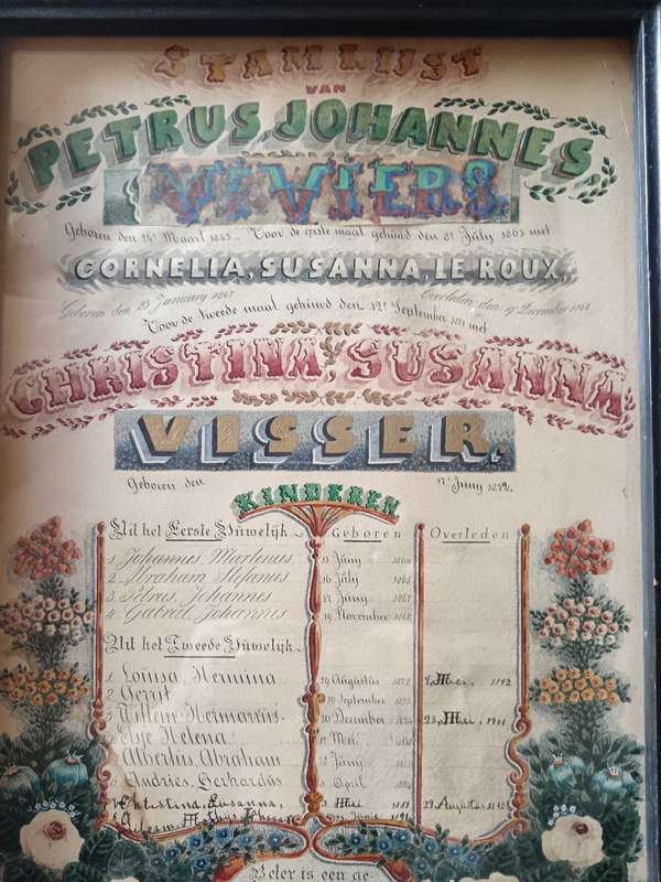 Framed Antique Family Tree Viviers & Le Roux