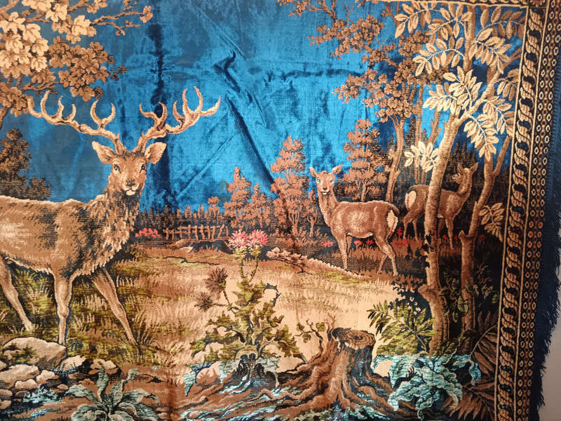 Vintage Silk Carpet Blend Wall Hanging of Deer