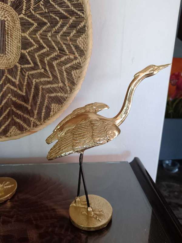 Pair of Golden Heron Bird Figurines