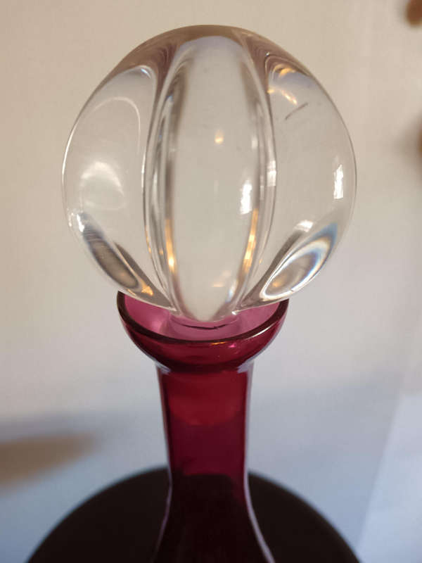Cranberry Pedestal Decanter with Stopper