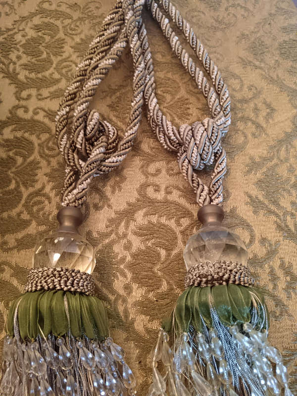 Pair of Beaded Green Tassel Tiebacks