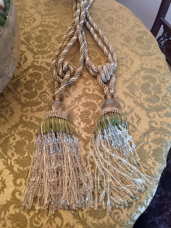 Pair of Beaded Green Tassel Tiebacks