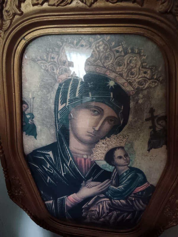 Our Lady of Pepetual Help Religious Icon in a Convex Gold Frame