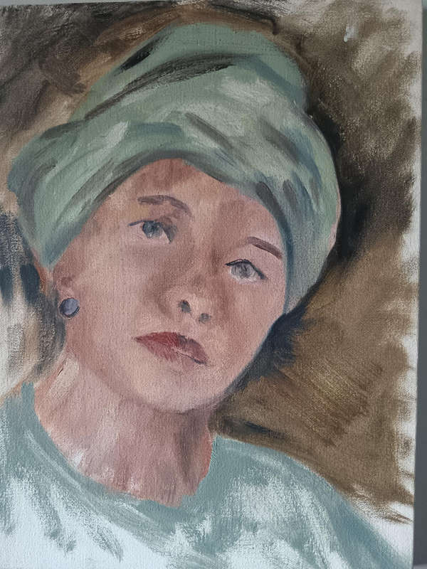 Portray of Woman wita Turban by Barbara Bamber Painting