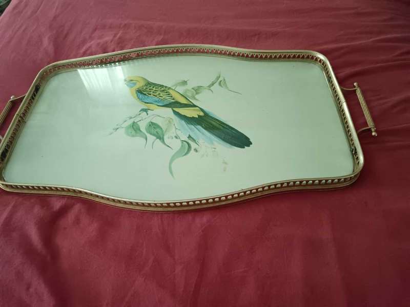 Italian Gallery Tray with Budgie Motif