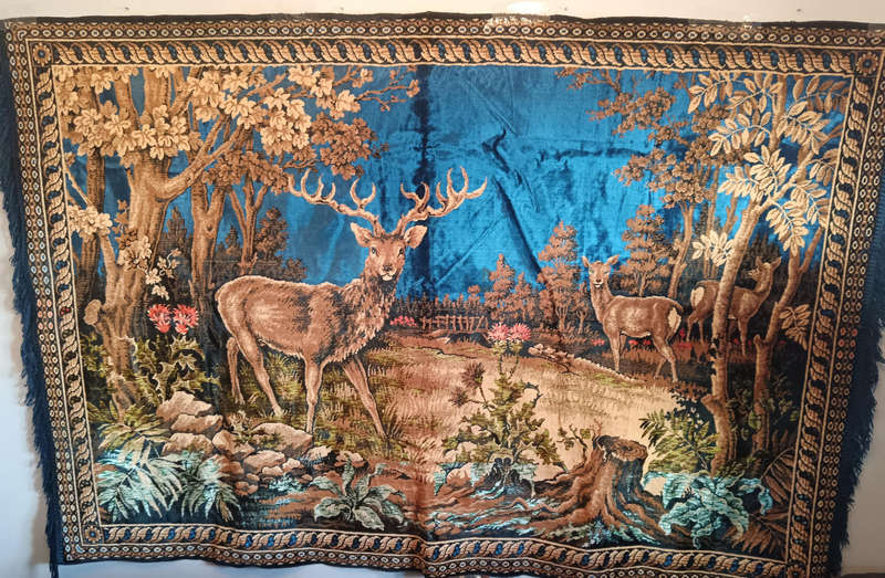 Vintage Silk Carpet Blend Wall Hanging of Deer