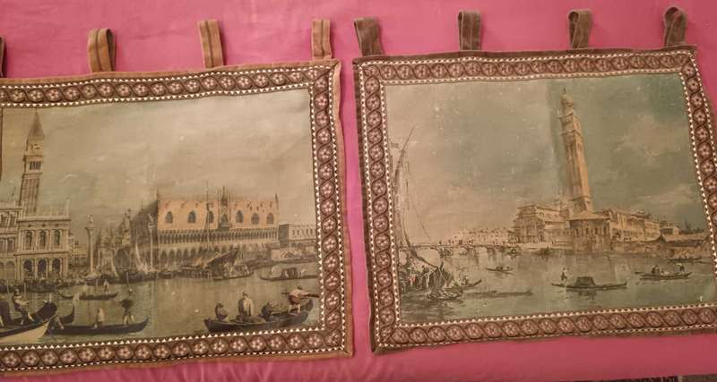 Pair of Italian Screen Painted Wall Hangings