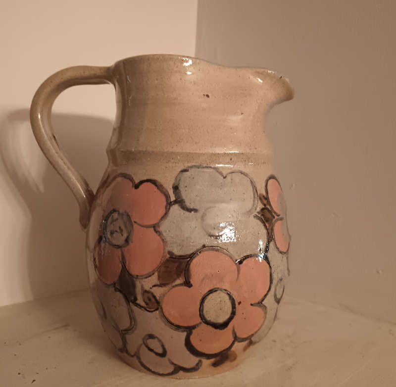 Studio Pottery Pitcher with Flower Design