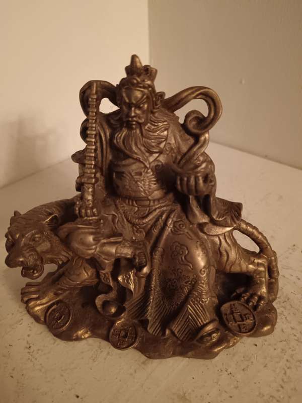 Bronze God of Wealth Zhao Gong Ming Sit on Tiger Statue
