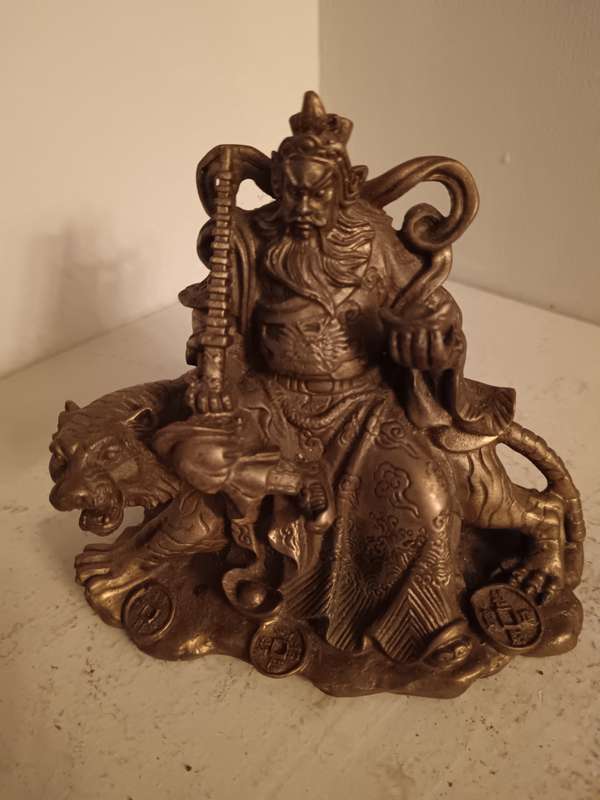 Bronze God of Wealth Zhao Gong Ming Sit on Tiger Statue