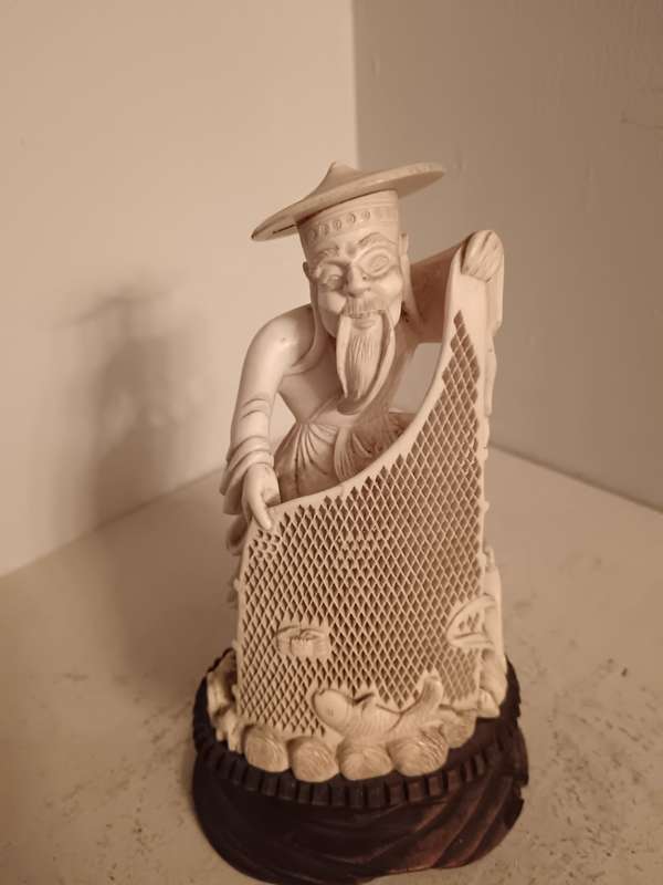 Carved Chinese Fisherman with Net