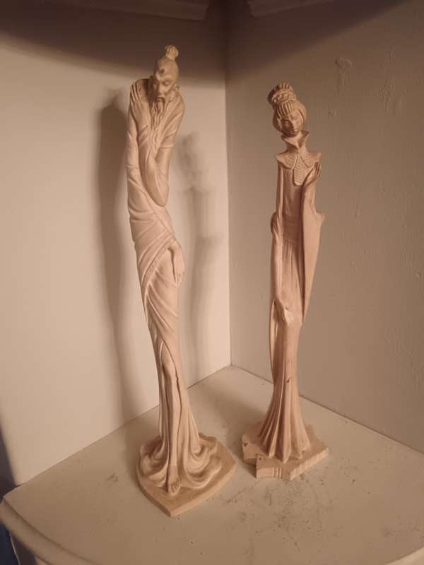 Pair of Chinese Sculpture Statue s of a Geisha and a Man Signed