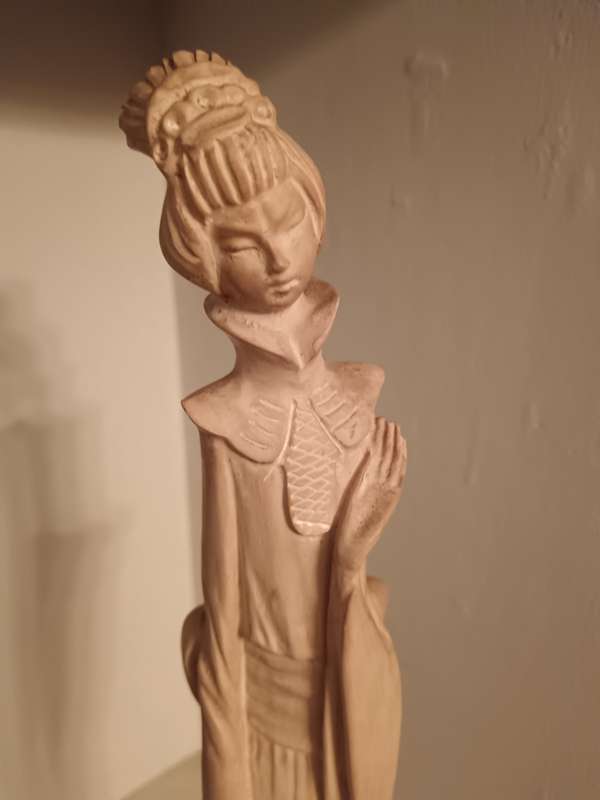 Pair of Chinese Sculpture Statue s of a Geisha and a Man Signed