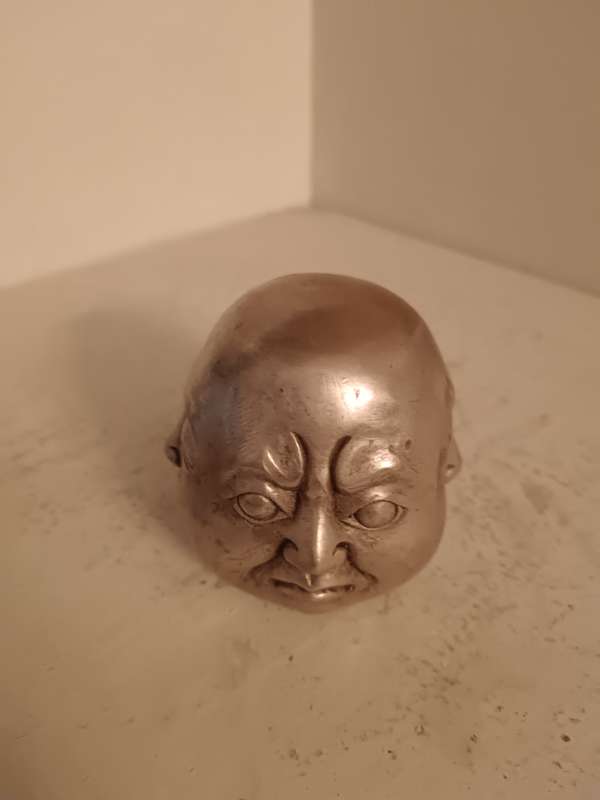 Marked Old Chinese Silver Bronze  Joy, Anger, Sorrow 4 face Buddah Head Statue