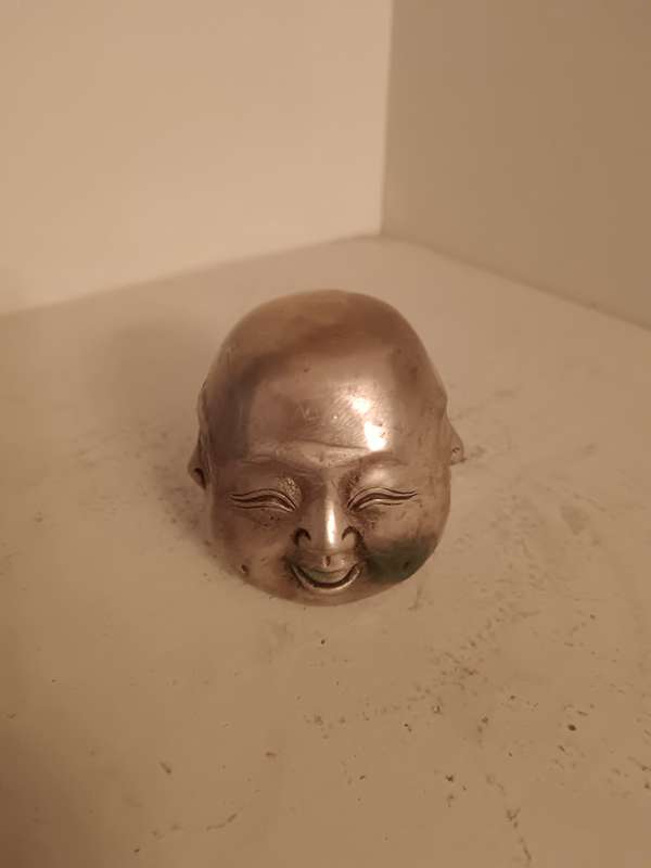 Marked Old Chinese Silver Bronze  Joy, Anger, Sorrow 4 face Buddah Head Statue