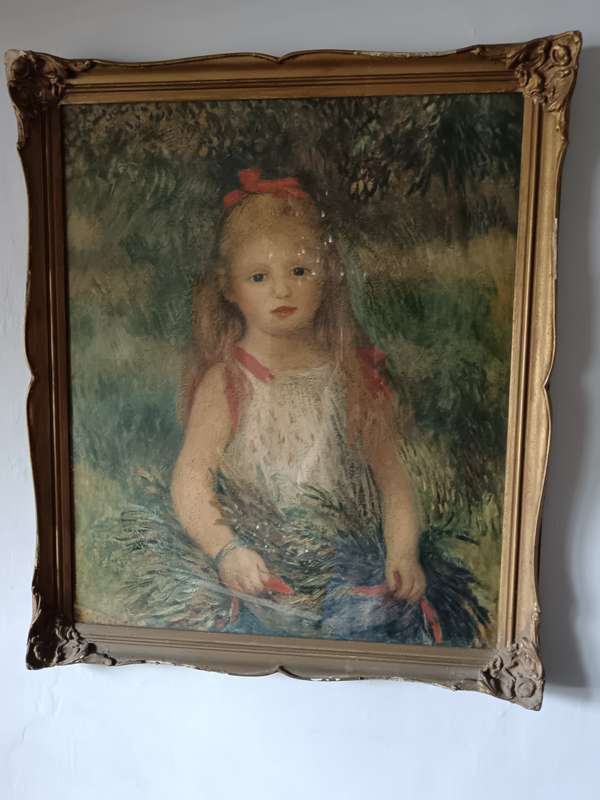french Vintage Framed Renoir Girl with Flowers Print
